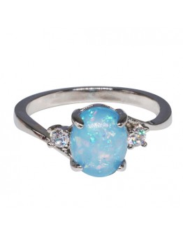 Sterling Silver Blue Opal Oval Ring