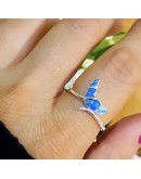 Whale Tail Blue Created Opal 925 Sterling Silver Ring