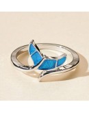 Whale Tail Blue Created Opal 925 Sterling Silver Ring