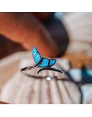 Whale Tail Blue Created Opal 925 Sterling Silver Ring