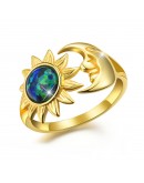 Yellow Gold Plating 925 Silver Opal Sun And Moon Ring