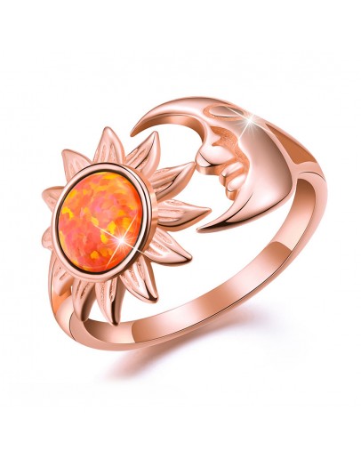 14K Rose Gold Plating 925 Sterling Silver Opal Sun Moon Rings